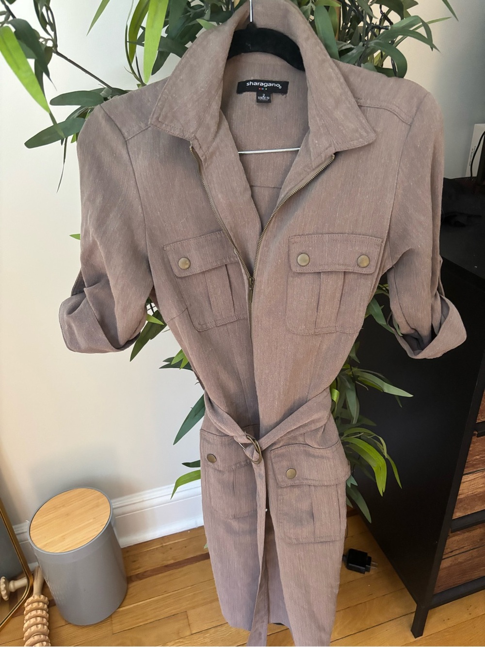 Sharagano Taupe Utility Belted Shirt-Jacket